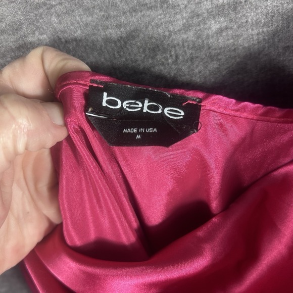 Vintage 90s Y2K Bebe Slip Dress Midi Satin Pink Size S Drape Neck Sexy Date - Picture 6 of 8